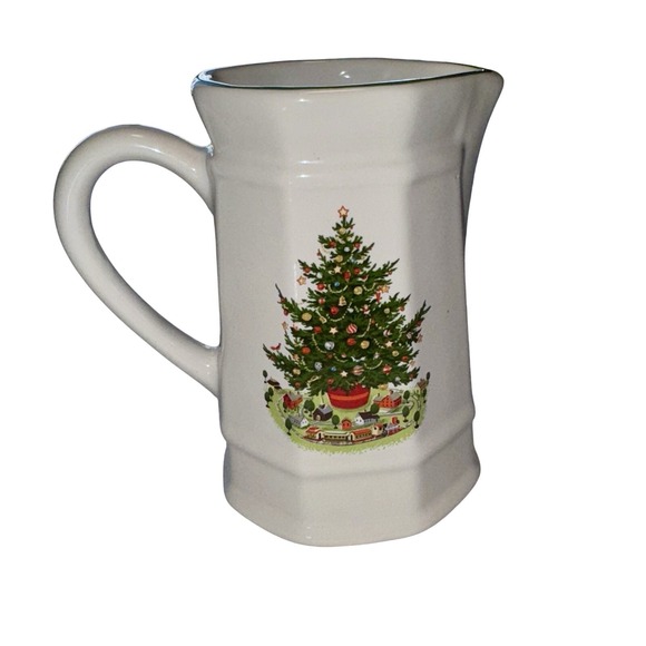 Pfaltzgraff Other - White Christmas Tree Cream Pitcher Ceramic Green Rim Holiday Decor vintage